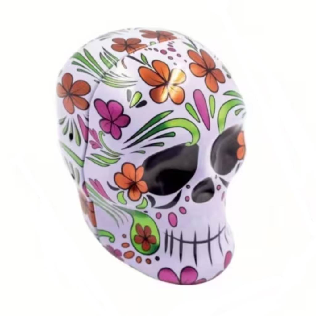 Skull-Shaped Halloween Metal Box (4) Skull-Shaped Halloween Metal Box - Image 1