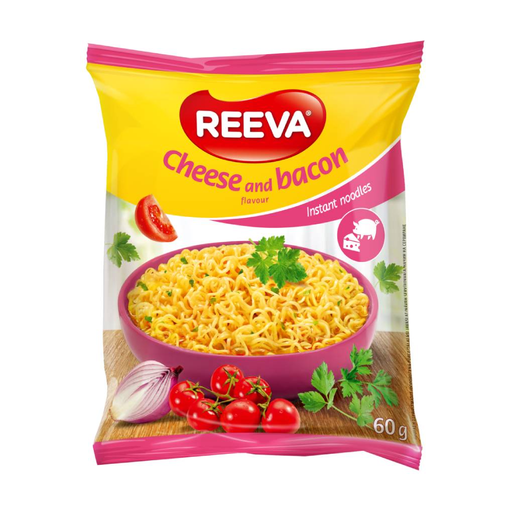 Reeva-Instant-Noodles-Cheese-Bacon-60gr Reeva Instant Noodles Cheese Bacon 60gr - Box 24τμχ - Image 1