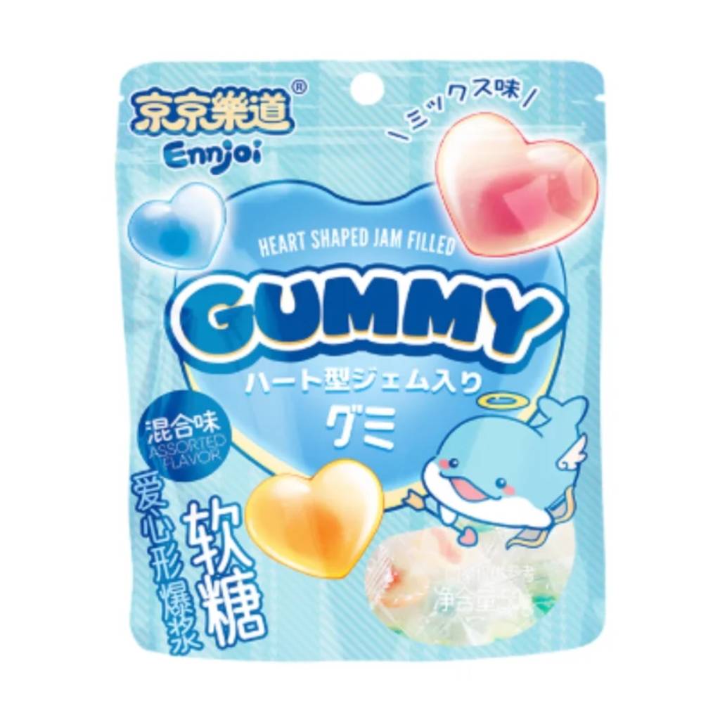 Ennjoi-Assorted-Fruit-Heart-Shaped-Jam-Filled-Gummy-50g-CHN Ennjoi Assorted Fruit Heart Shaped Jam Filled Gummy 50g CHN - Image 1